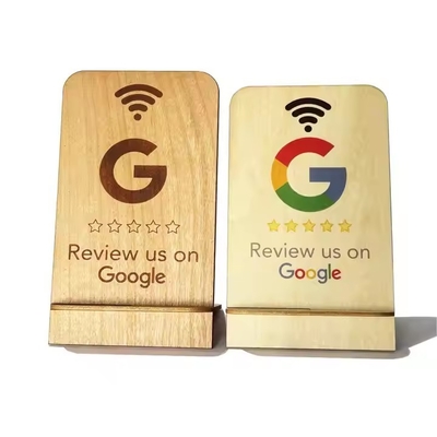 Google Review NFC Wood Stand Display Business Reviews Smart NFC وودين ستاند للمطاعم اتصال واي فاي